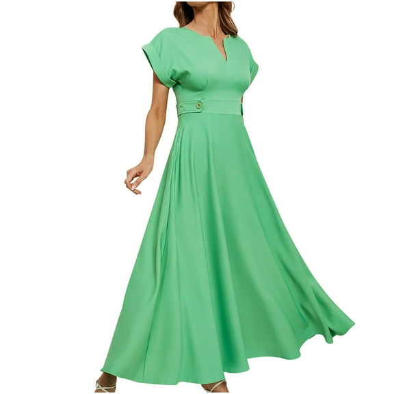 up to 60% off Gifts wycnly Formal Dresses for Women Party Prom Casual Empire Waist Flowy Swing A Line Maxi Dresses V-Neck Short Sleeve Solid Summer Long Dress Green XL