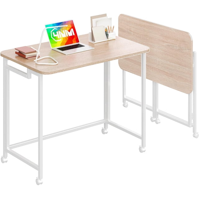 Petit Bureau d'Ordinateur Mobile Roulant, Chariot Pliant pour Portable avec Roues, Table de Bureau Portable pour Petit Espace, Canapé-Lit - Rustique et