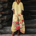 thumbnail image 1 of Elvqul Robes pour Femmes Robes Maxi à Enfiler Manches 3/4 Été Jaune Poches Boho Robe Débardeur pour Femmes Col en V, 1 of 7