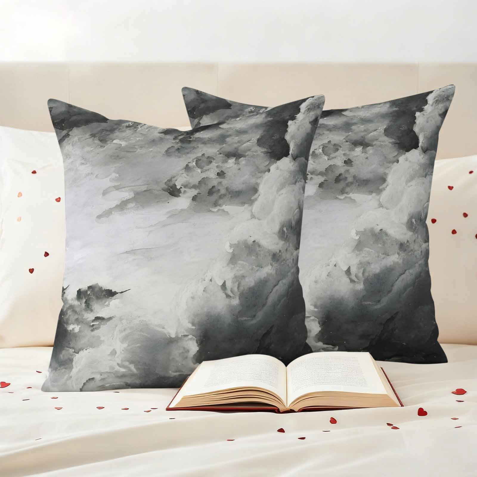 Gray Ombre Clouds Outdoor Waterproof Pillow Covers, Modern Abstract Art Gradient Cloud Decorative Square Throw Pillowcase Sofa Cushion Sham for Patio/Couch/Chair, 18"x18" 2 Pack