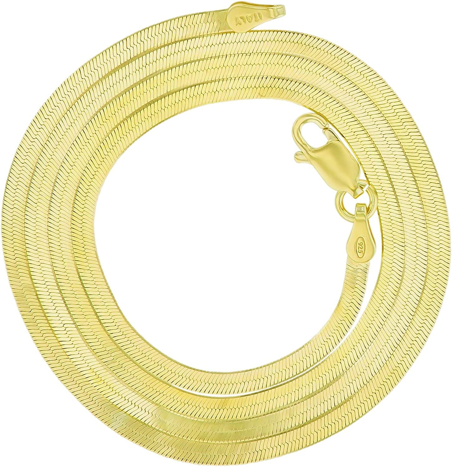 925 Sterling Silver 2.5mm - 11.5mm Herringbone Chain, FREE Microfiber Cloth, Yellow Gold Plated Flat Imperial Link Mens Womens Necklace, Giorgio Bergamo