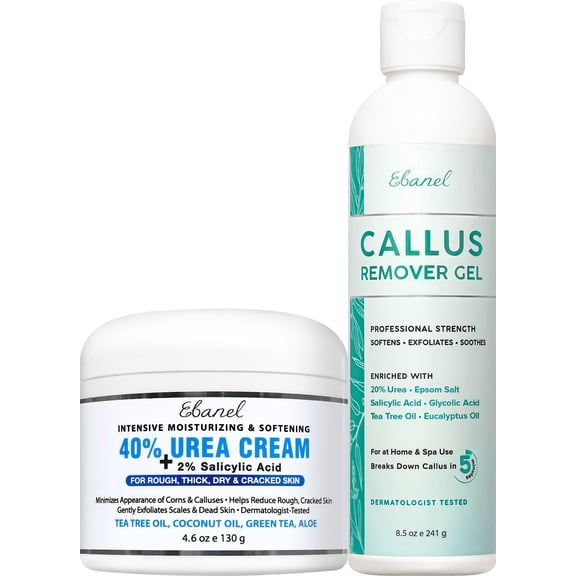 Ebanel Set of Professional Callus Remover for Feet, and Urea Cream 40% plus Salicylic Acid 2%, Heel Foot Callus Remover Gel Exfoliator Dead Skin Cuticle Removal Toenail Softener Keratolytic Pedicure