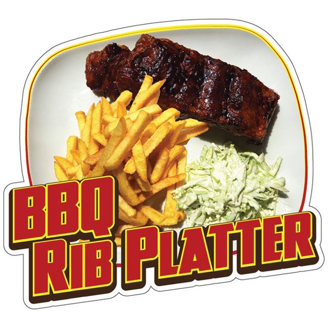 SignMission D-DC-8 BBQ Rib Platter19 8 in. Decal Concession Stand Food Truck Sticker - BBQ Rib Platter