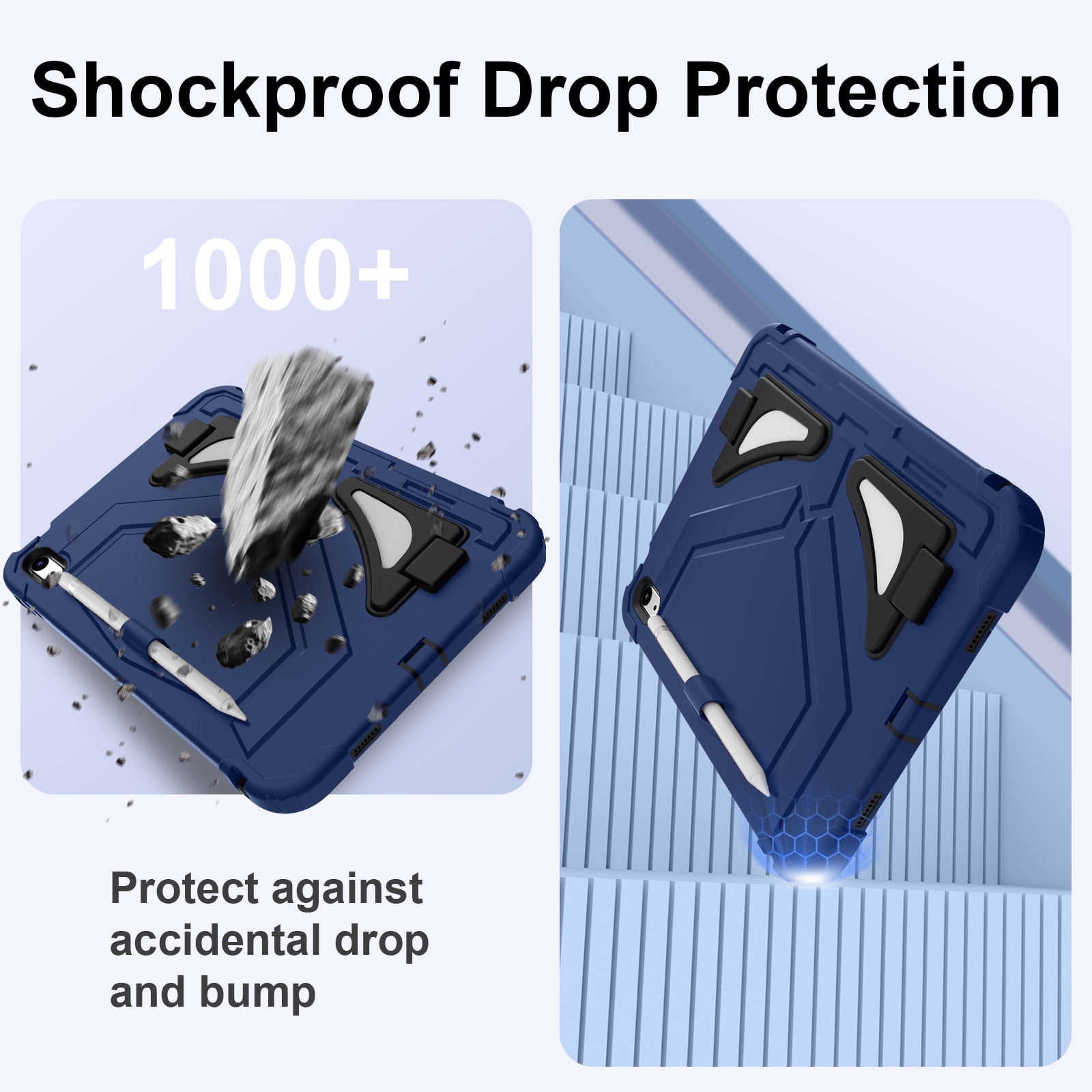 Dteck Case for 2025 Apple 11-inch iPad A16/ 10.9-inch iPad 10th Generation 2025 Cover with Pencil Holder Screen Protector Shoulder Strap Kicsktand Thickned Cornor for Kids Boys,Blue Black