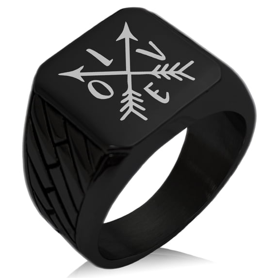 Stainless Steel Love Arrow Compass Geometric Pattern Biker Style Polished Ring
