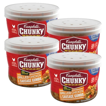 (4 Pack) Campbell's Chunky Grilled Chicken & Sausage Gumbo Soup Microwavable Bowl, 15.25