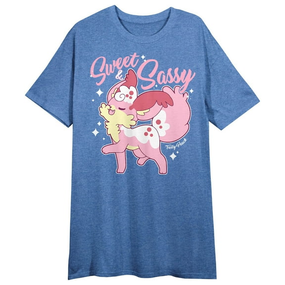 Tasty Peach Berri-Kai Sweet & Sassy Crew Neck Short Sleeve Blue Heather Women's Night Shirt-Medium