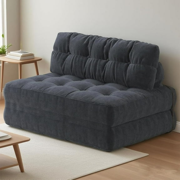 Folding Sofa Bed, Floor Folding Couch with Pillow, Futon Sofa Bed Convertible Sleeper Chair Foldable Mattress Back Support, Portable Fold Out Couch, Full, Corduroy, Black