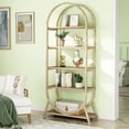 thumbnail image 6 of Finmind 5-Tier Arched Brown Bookshelf, 70.8" Tall Open Bookcase, Modern Storage Shelves, Freestanding Display Rack Unit for Office, Bedroom, Living Room, Oak, 6 of 8