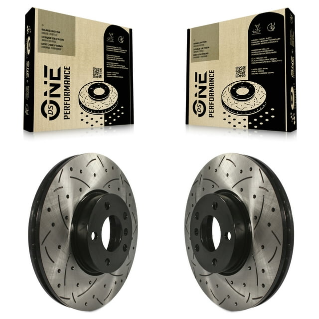 DS-One Front Coated Drilled Slotted Disc Brake Rotors Pair for Car BMW X5 X6 KD-100057