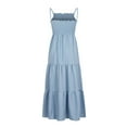 thumbnail image 6 of Up to 30% off! Zanvin Fall Dresses 2022, Women Maxi Dress, Summer Beach Sundresses, Bohemian Spaghetti Strap Smocked Tiered Sleeveless Long Dresses, Blue, S, 6 of 8