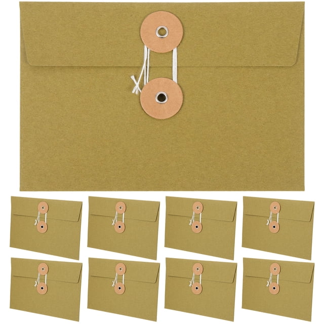 CIMAXIC Green Kraft Paper Envelopes with String Closure for Storage Multifunctional File Bags 10 Pcs,6.69"X4.53"X0.12"