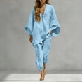thumbnail image 2 of SONXAHE V Neck Batwing Sleeve Two Piece Set for Women Tapered Ankle Casual Travel Matching Pant Suit, 2 of 4