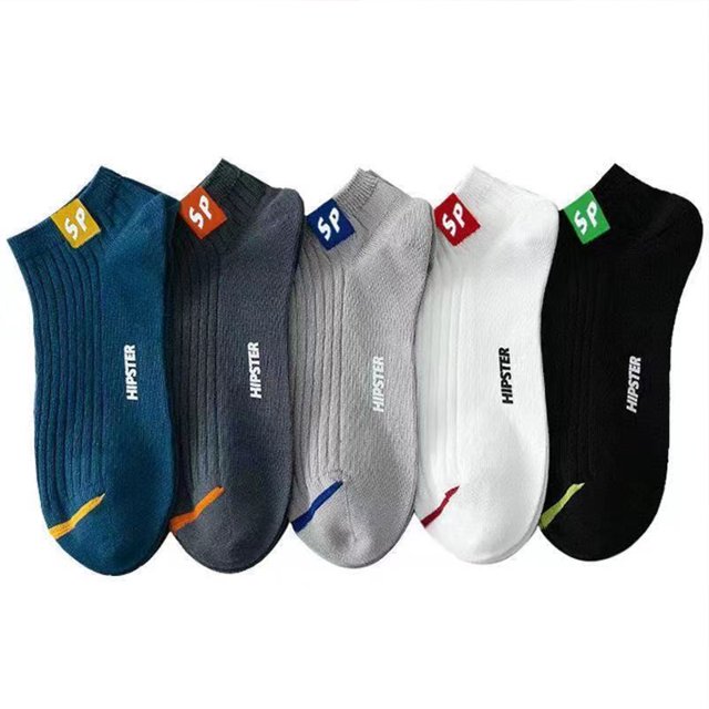 5 Pairs Mens Letters SP Short Socks Spring And Summer Shallow Low Top Sport Short Socks Trend In Tube Socks Low Tube 5 Pairs One Size