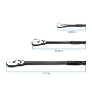 Capri Tools Low Profile Flex-Head Ratchets Set, 1/4 in, 3/8 in. and 1/2 in. Drive, True 72-Tooth, 5 Degree Swing Arc, 180-Degree Flex-Head