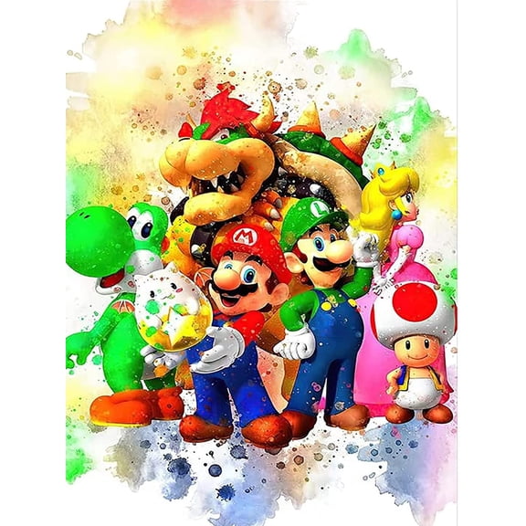 Mario DIY 5D Diamond Digital Painting Kit Crystal Rhinestone Embroidery Cross Stitch artwork Crafts Canvas wall decoration Birthday gift 12 X 16 inches
