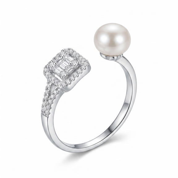 925 Pure Silver Pearl and Zircon Solitaire Ring