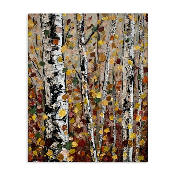Autumn Birch Trees Abstract Leaves Canvas Art, 24 x 30, Made In USA