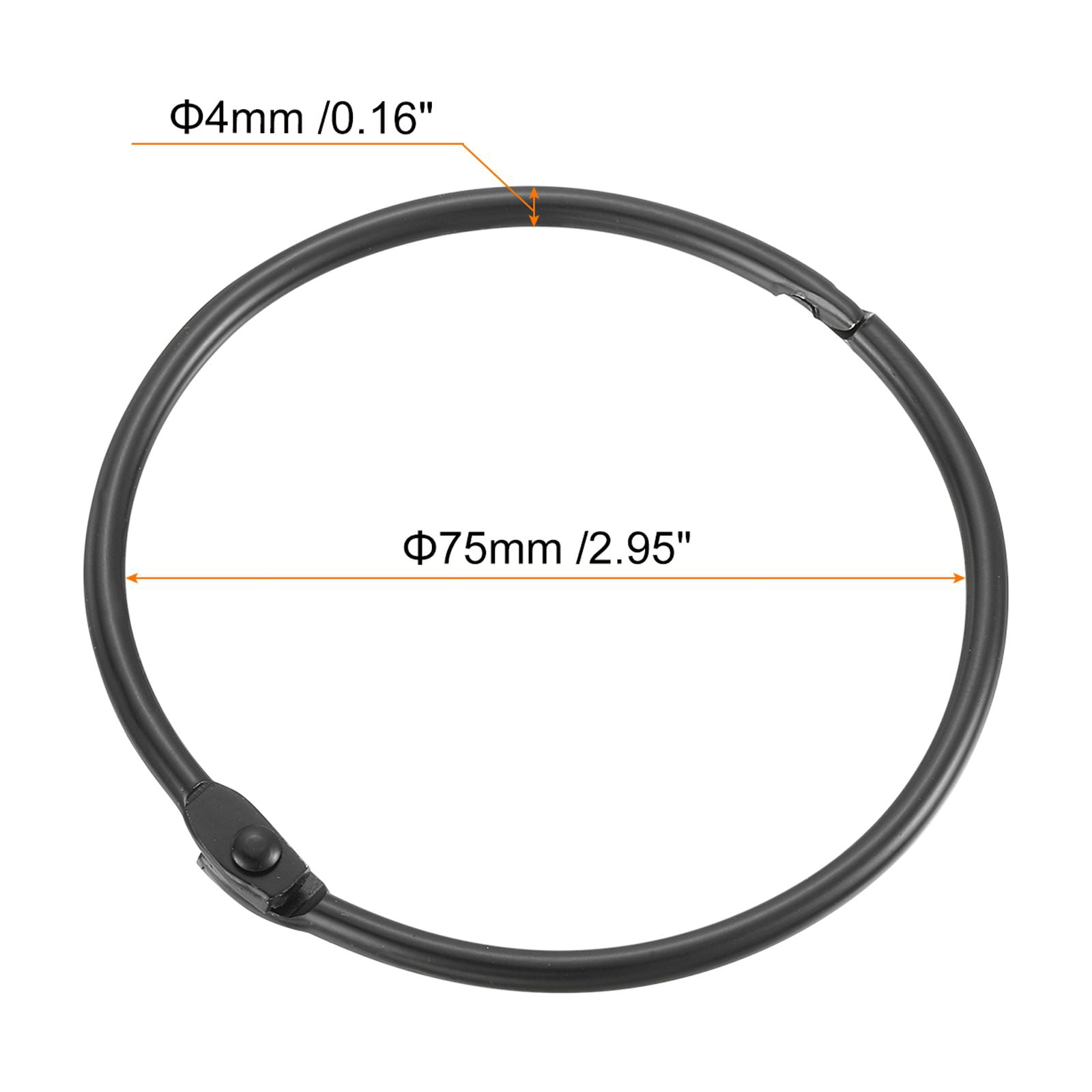 Shower Curtain Rings,15pcs - Carbon Steel Round Snap Shower Curtain Hooks, 3 Inch Loose Leaf Binder Rings (Black)