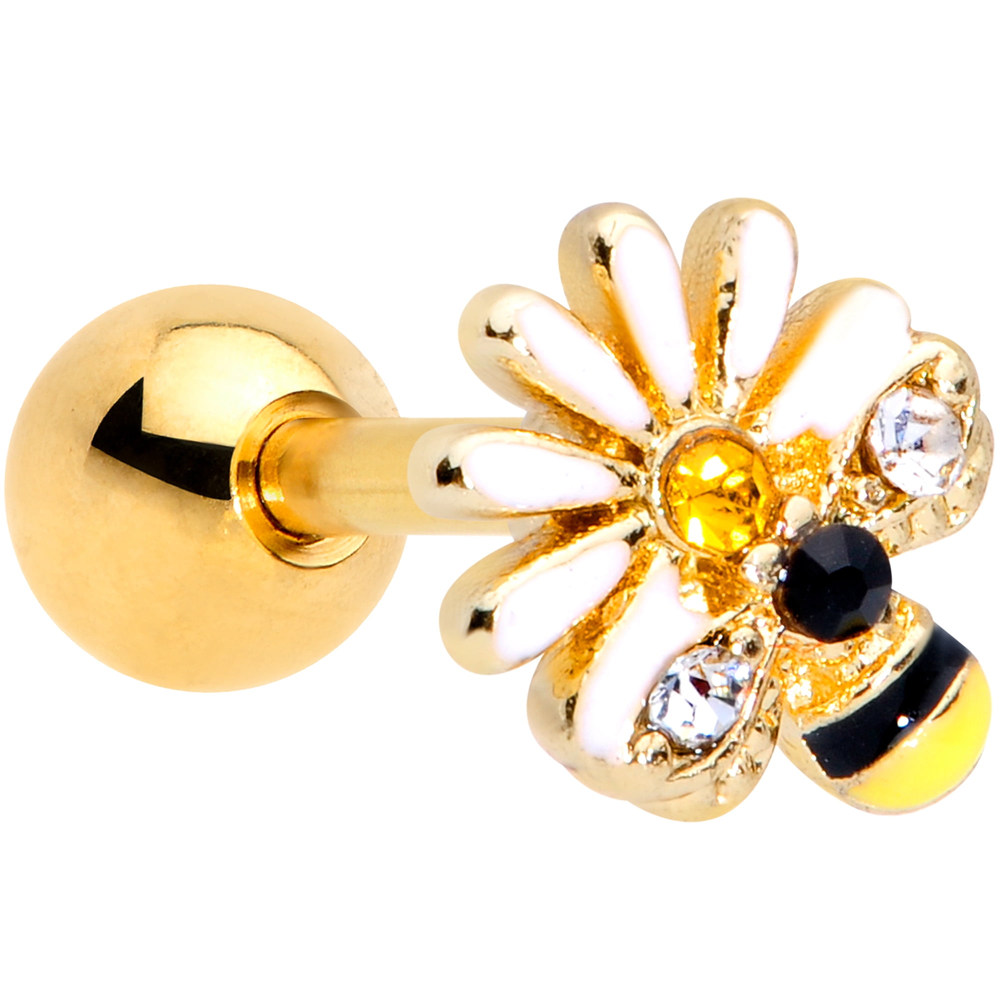 Body Candy 16G Womens PVD Steel Yellow Accent Bee Flower Cartilage Earring Helix Tragus Jewelry 1/4'