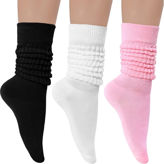 3 Pairs Women's Slouch Socks Cotton Knit Knee High Tube Scrunch Sock Size 6-11