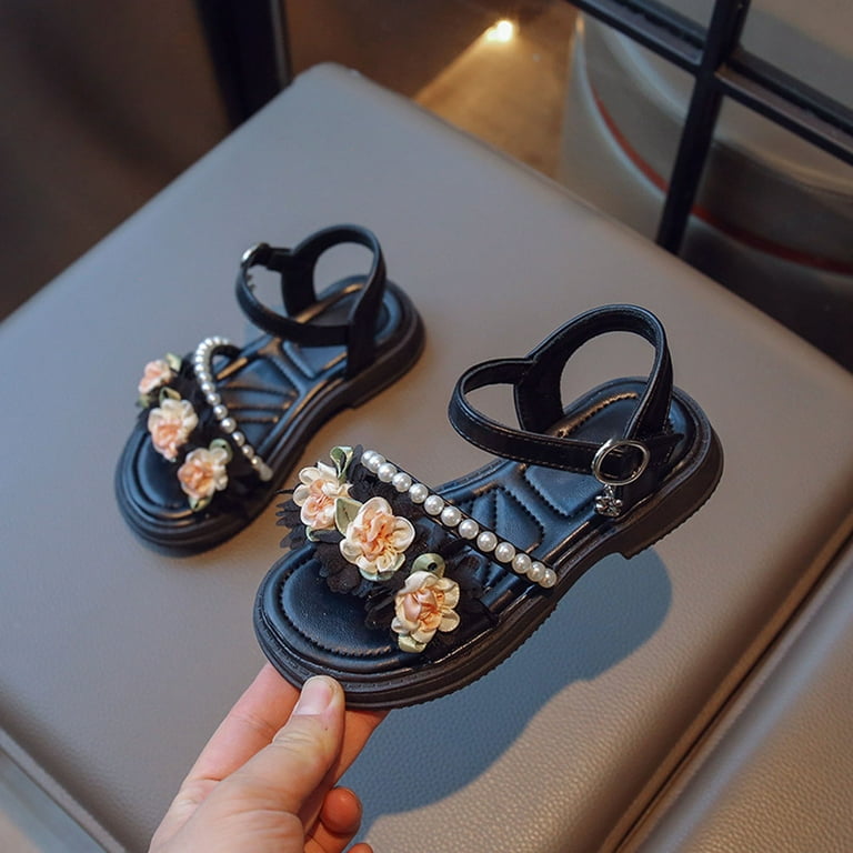 EHQJNJ Baby Girl Shoes Size 4C Summer New Soft and Lightweight Rubber Bottom Beaded Flower Fashion Personality Girl Sandals Toddler Sneakers Boys Boots for Toddler Girls Boys Dress Shoes Size 13 Brown