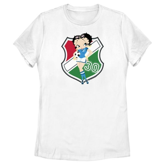 Women's Betty Boop Italy Soccer Badge  Graphic Tee White Medium
