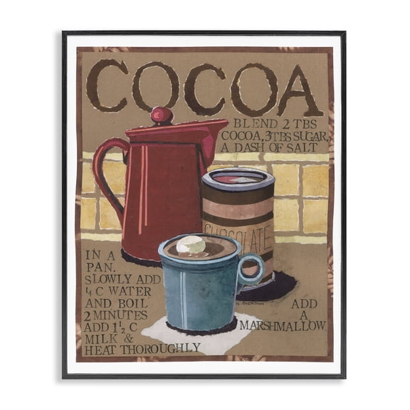 Stupell Industries Hot Cocoa Recipe Food & Beverage Painting Black Framed Art Print Wall Art, 11 x 14