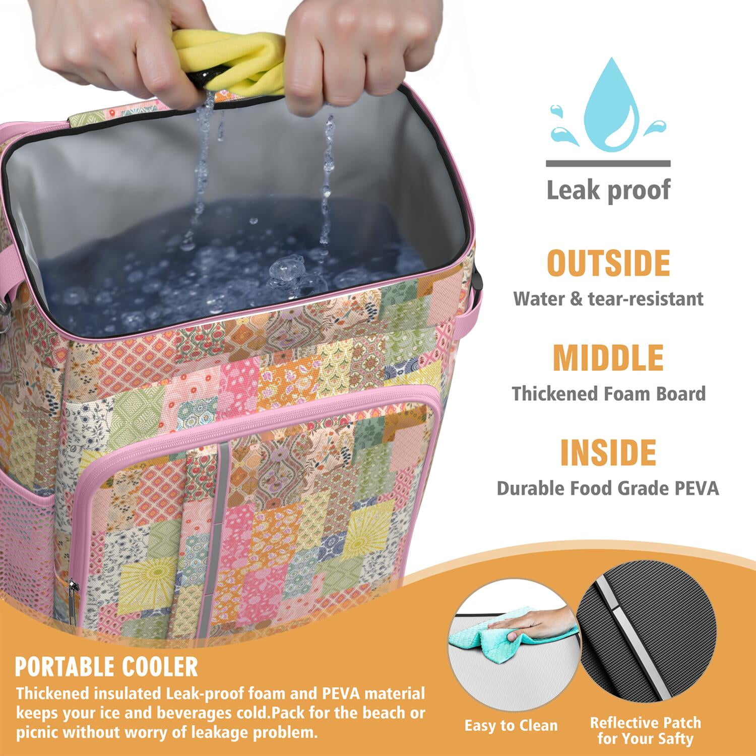 Travel Cooler Bag - Pioneer Flower Camping Beer Cooler Backpack with Bottle Opener- Waterproof Insulated Picnic Backpacks - Cooler Bag for Beach