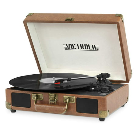 Victrola Vintage 3-Speed Bluetooth Suitcase Turntable with Speakers, Brown (Certified