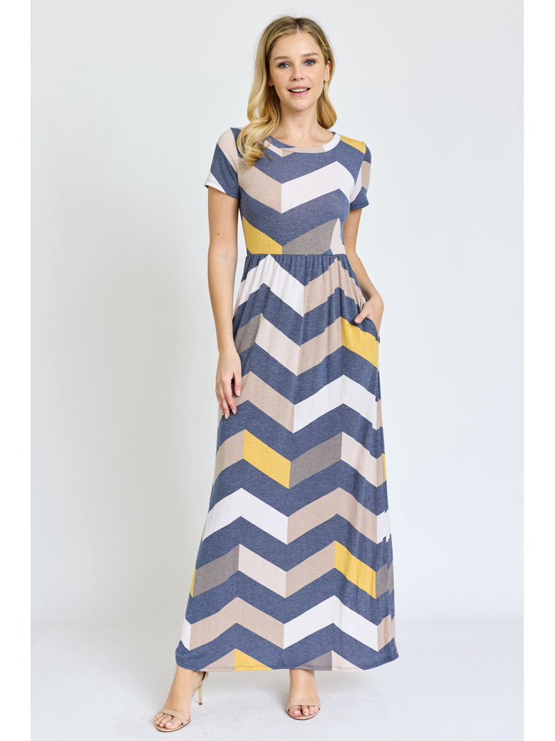 Chevron Short Sleeve Maxi Dress | S-3X - Walmart.com