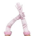 thumbnail image 3 of dianhelloya 1 Pair Ladies Prom Party Gloves Satin Solid Color Soft Hair Decor Fiver Fingers Soft Breathable Over Elbow Length Anti-slip Elastic Vintage Cosplay Prom Long Gloves Pink, 3 of 8