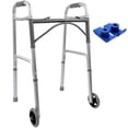 thumbnail image 1 of Andador plegable y ligero de dos botones con ruedas de 5", incluye deslizadores de esquí - Diseño plegable ideal para personas mayores y adultos mayores - Ajustable para hombres y mujeres altos - Ayud, 1 of 5