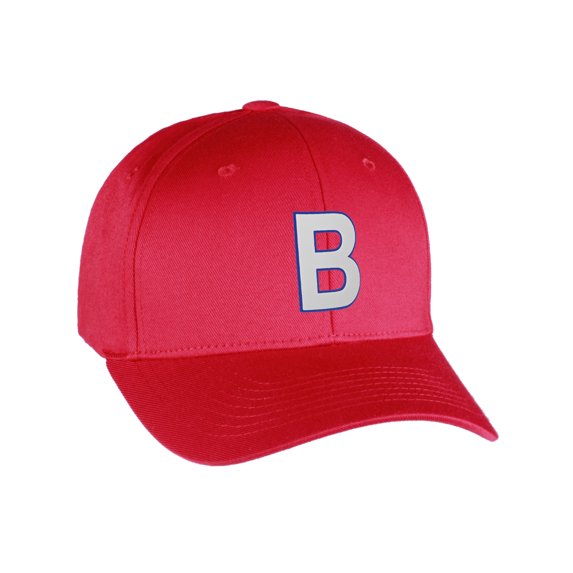 Flexfit Baseball Hat Custom Letter Initials A to Z Curved Bill, Red Cap Blue Wht