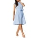 thumbnail image 4 of Vestido de camisa para mujer INSPIRE CHIC con mangas cortas, cuello de punta, cinturón en la cintura, botones, vestido midi, color azul claro, talla S, 4 of 6
