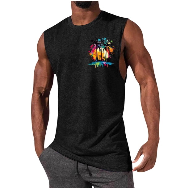 Camiseta Deportiva Suelta sin Mangas de Cuello Redondo de la Moda Casual de los Hombres para la Primavera Y el Verano