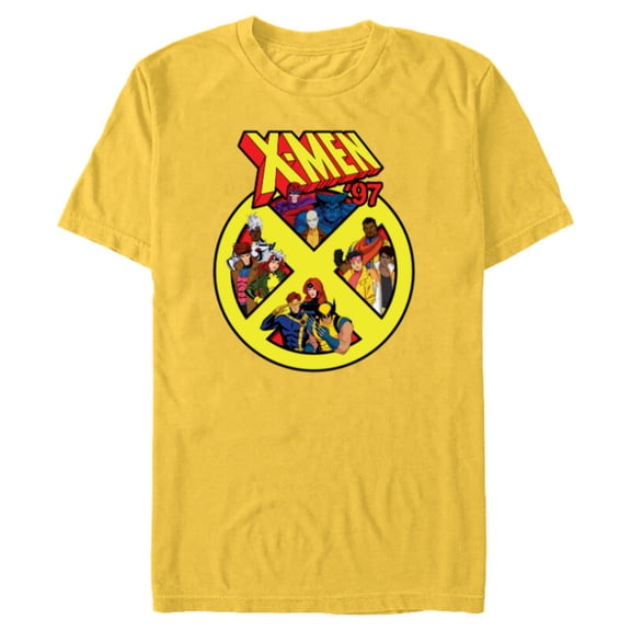 Marvel X-Men ’97 Animated Series X Logo with Team - Short Sleeve Blended T-Shirt for Adults - Customized-Yellow