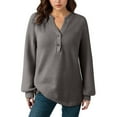 thumbnail image 6 of AGWOLF Henley Shirts for Women Casual Waffle Lantern Long Sleeve Tunic Tops Loose V Neck Pullover Fall Travel Tshirts, 6 of 10