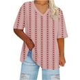 thumbnail image 2 of QUNYINEY Tee Shirts Womens Casual Striped Short Sleeve V Neck Tops Plus Size Loose Pullover T-Shirts, 2 of 4