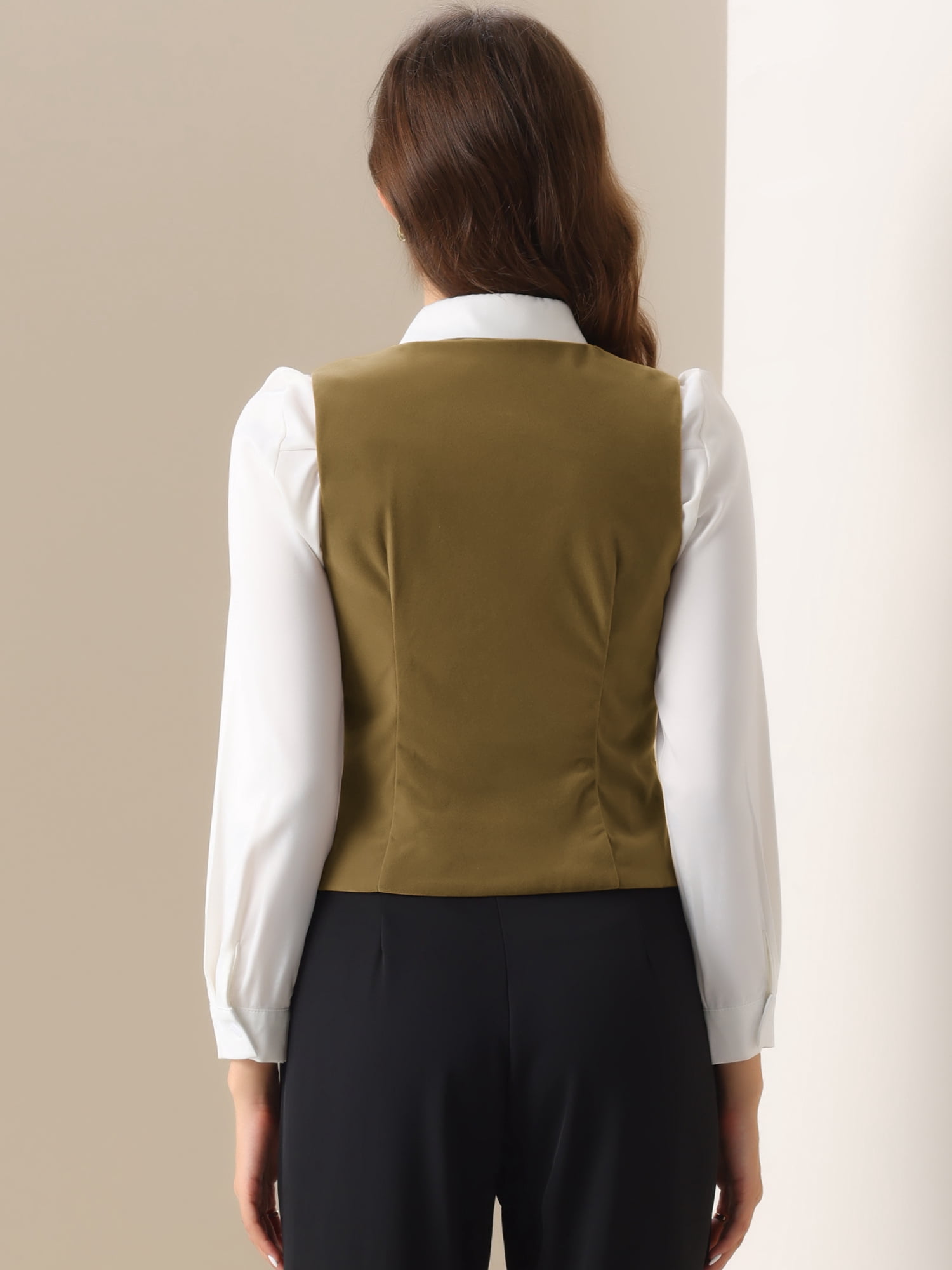 DARING DIVA Women's Vintage Velvet Vest Button Down Steampunk Waistcoat XL Khaki
