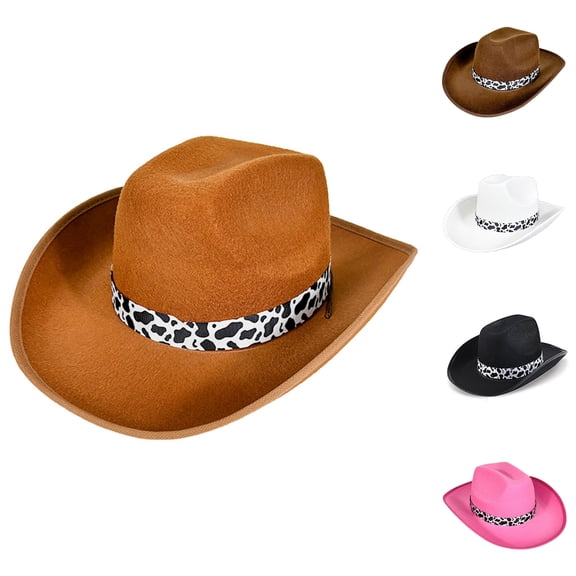Wutalume Classic Western Cowboy Hat, Brown with Milk Ribbon Trim and Coffee Color, Water Droplet Edging Design for Men and Women,Black