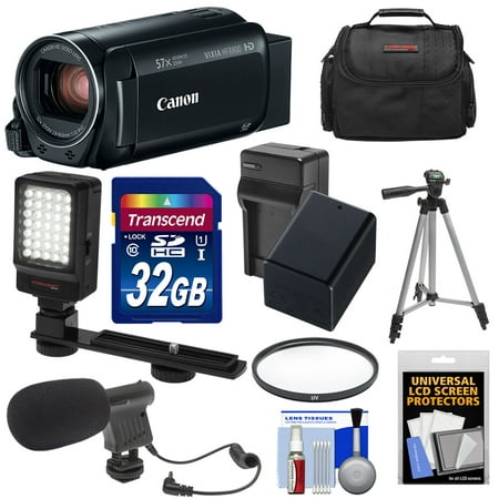 Canon Vixia HF R800 1080p HD Video Camera Camcorder (Black) with 32GB Card + Battery & Charger + Case + Filter + Tripod + LED Light + Microphone (Best Portable Strobe Lighting Kit For Canon)