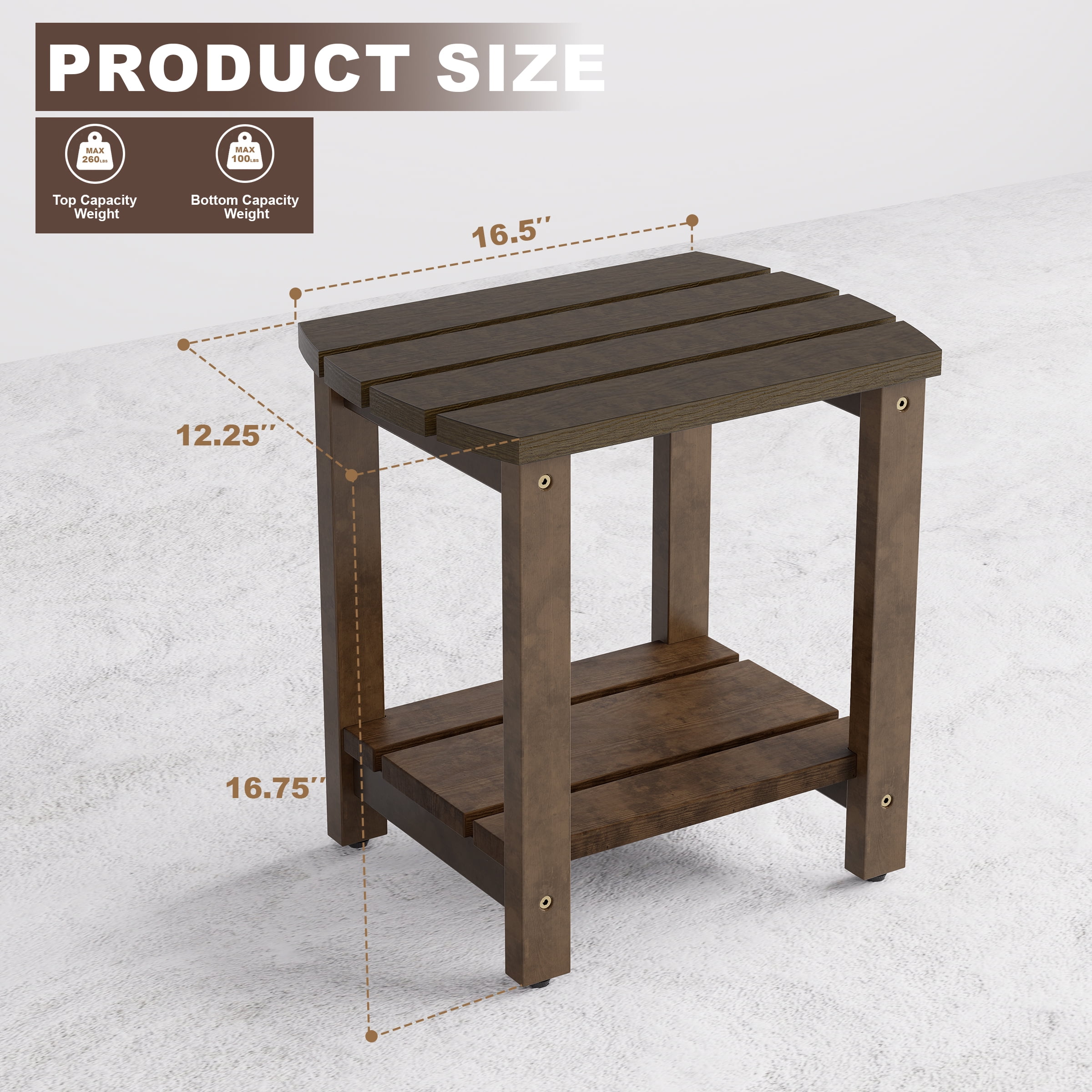 SENWEST Mid-Century and Weather-Resistant Pine Wood End Table, Dark Brown