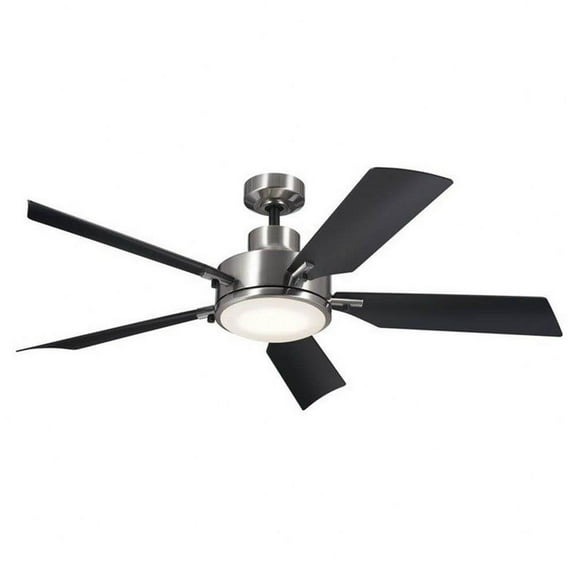 5 Blade Ceiling Fan with Light Kit in Industrial Style-14.5 inches Tall and 54 inches Wide-Brushed Stainless Steel Finish-Black Blade Color Bailey