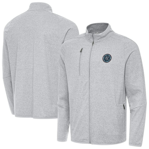 Men's-Antigua  Heather Gray New York City FC Raglan Hold-Up Full-Zip Jacket