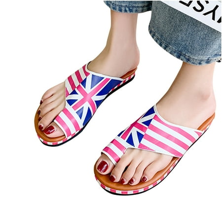 

Black and Friday Clearance under $5 asdoklhq Slip On Shoes for Women Women Independence Day Sunflower Printing Slope Heel Flat Toe Shoes Sandals