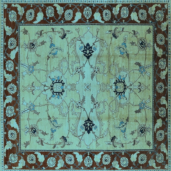 Ahgly Company Indoor Square Oriental Light Blue Traditional Area Rugs, 6' Square