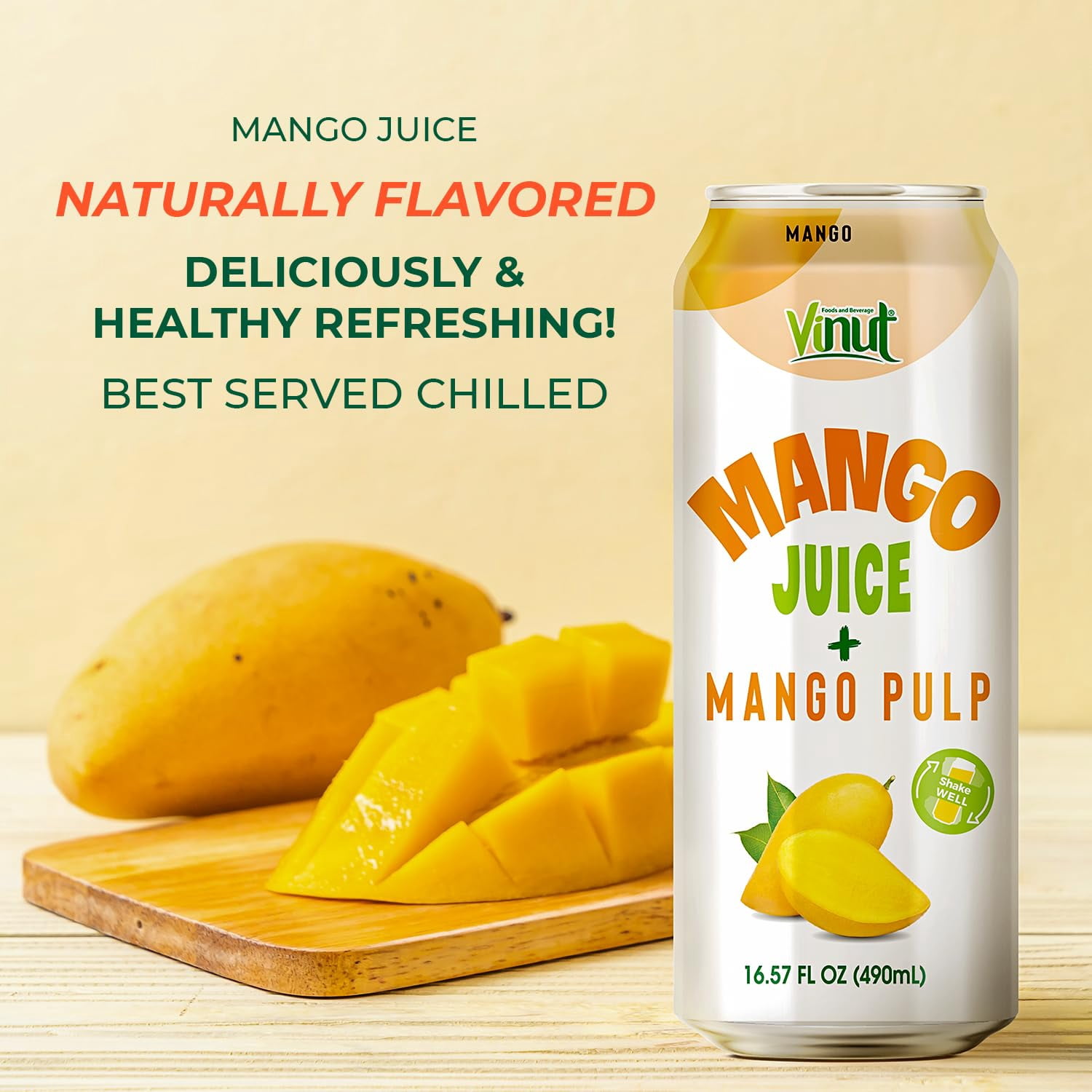 Vinut 100% Mngo Juice With Pulp (16.57 fl oz, Pack 12), No Sugar Added, Fresh, Natural, Not from Concentrate (NFC)