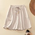 thumbnail image 2 of Fsqjgq Womens Shorts Stretch Lightweight Shorts for Women Loose Fitting Thin Belt Elastic Waist with Cotton Linen Broad Leg Casual Shorts Beige L, 2 of 3