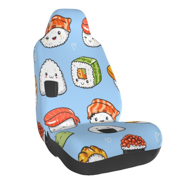 Balery Kawaii Sushi Funda de Asiento para Auto con Diseño - Cubierta Frontal Suave y Transpirable con Protector Antideslizante- 1 Unidad